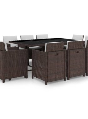 VidaXL 11-delige Tuinset met kussens poly rattan bruin