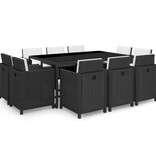 VidaXL 11-delige Tuinset met kussens poly rattan zwart