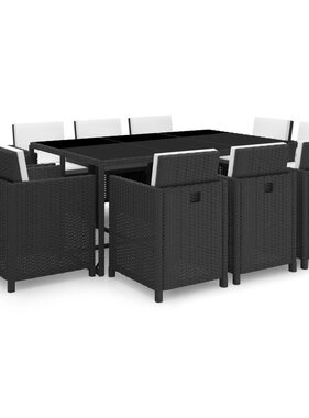 VidaXL 11-delige Tuinset met kussens poly rattan zwart