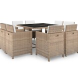 VidaXL 9-delige Tuinset met kussens poly rattan beige