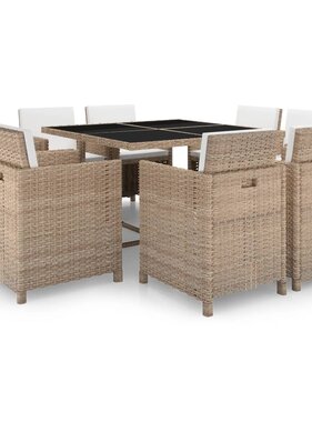 VidaXL 9-delige Tuinset met kussens poly rattan beige