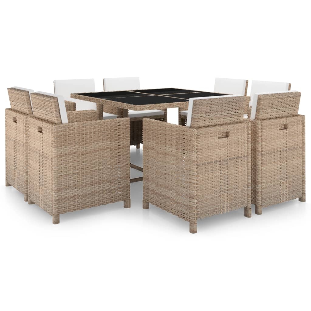 VidaXL 9-delige Tuinset met kussens poly rattan beige