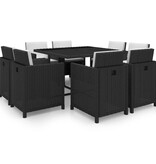 VidaXL 9-delige Tuinset met kussens poly rattan zwart