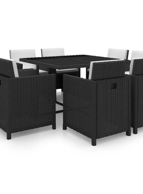 VidaXL 9-delige Tuinset met kussens poly rattan zwart