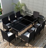 VidaXL 9-delige Tuinset met kussens poly rattan zwart
