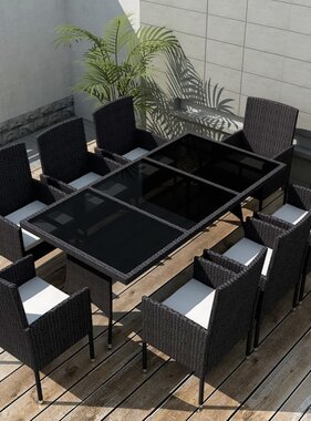 VidaXL 9-delige Tuinset met kussens poly rattan zwart
