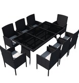 VidaXL 9-delige Tuinset met kussens poly rattan zwart