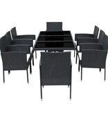 VidaXL 9-delige Tuinset met kussens poly rattan zwart
