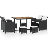VidaXL 9-delige Tuinset poly rattan en acaciahout zwart