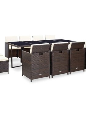 VidaXL 13-delige Tuinset met kussens poly rattan bruin