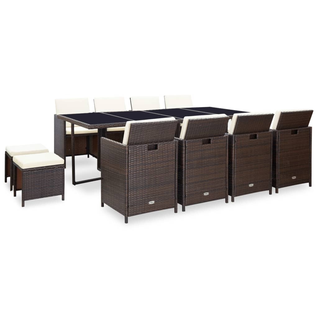 VidaXL 13-delige Tuinset met kussens poly rattan bruin