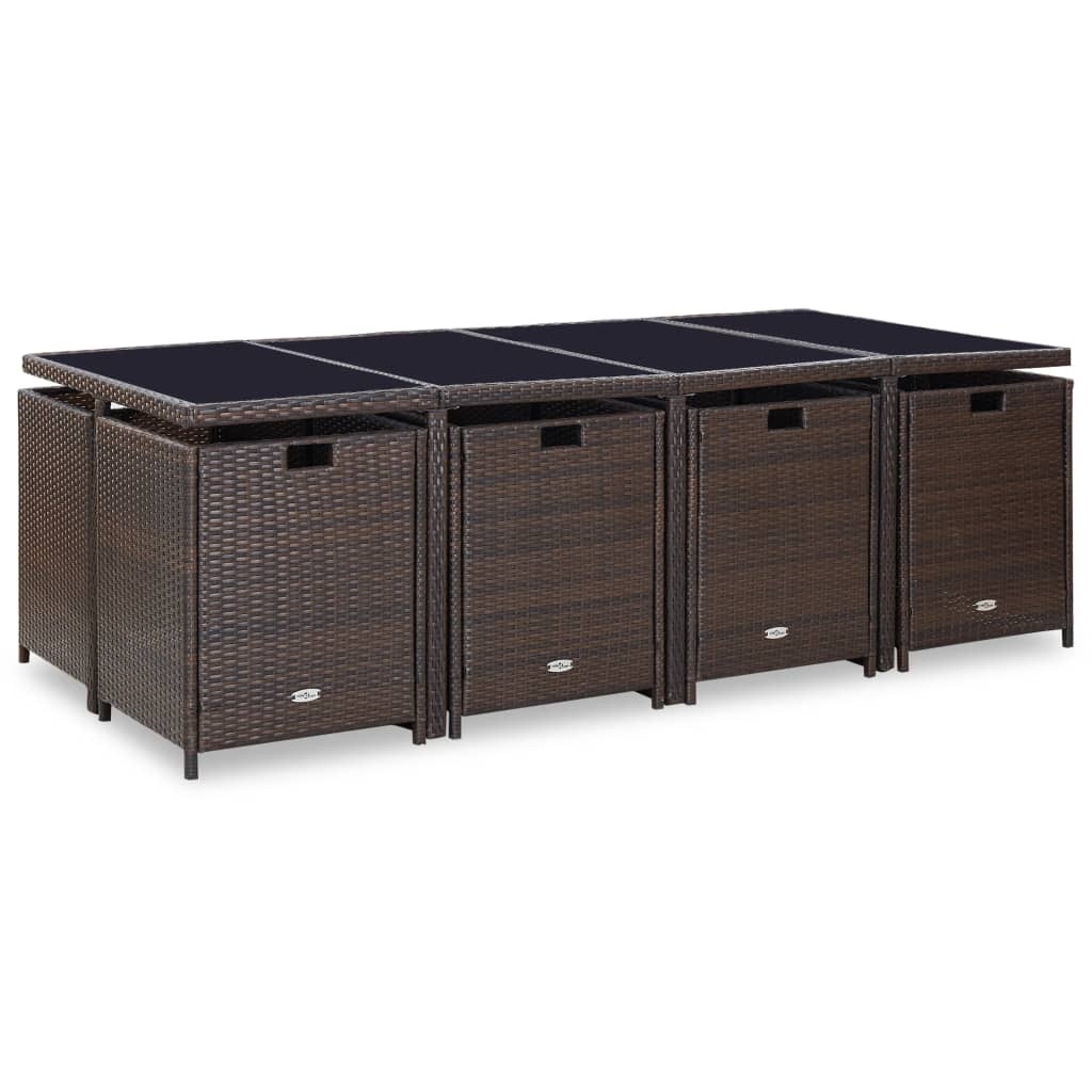 VidaXL 13-delige Tuinset met kussens poly rattan bruin