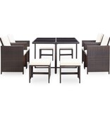 VidaXL 9-delige Tuinset met kussens poly rattan bruin