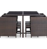 VidaXL 9-delige Tuinset met kussens poly rattan bruin
