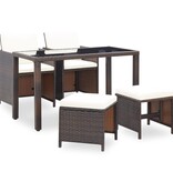 VidaXL 5-delige Tuinset met kussens poly rattan bruin