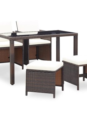 VidaXL 5-delige Tuinset met kussens poly rattan bruin