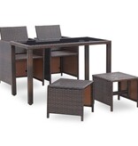 VidaXL 5-delige Tuinset met kussens poly rattan bruin