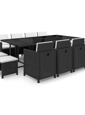 VidaXL 13-delige Tuinset met kussens poly rattan zwart