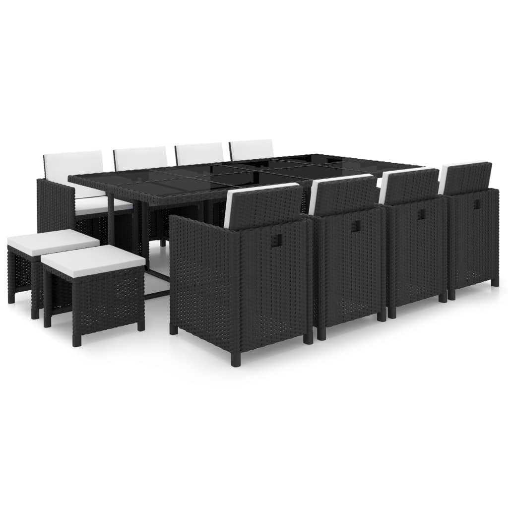 VidaXL 13-delige Tuinset met kussens poly rattan zwart