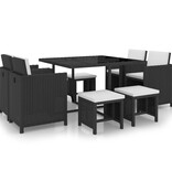VidaXL 9-delige Tuinset met kussens poly rattan zwart