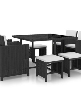 VidaXL 9-delige Tuinset met kussens poly rattan zwart