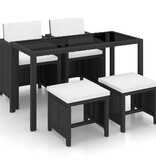 VidaXL 5-delige Tuinset met kussens poly rattan zwart