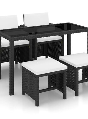 VidaXL 5-delige Tuinset met kussens poly rattan zwart