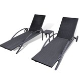 VidaXL Ligbedden met tafel poly rattan zwart