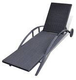 VidaXL Ligbed met kussen en wieltjes poly rattan zwart