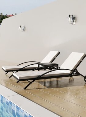 VidaXL Ligbedden met tafel poly rattan zwart