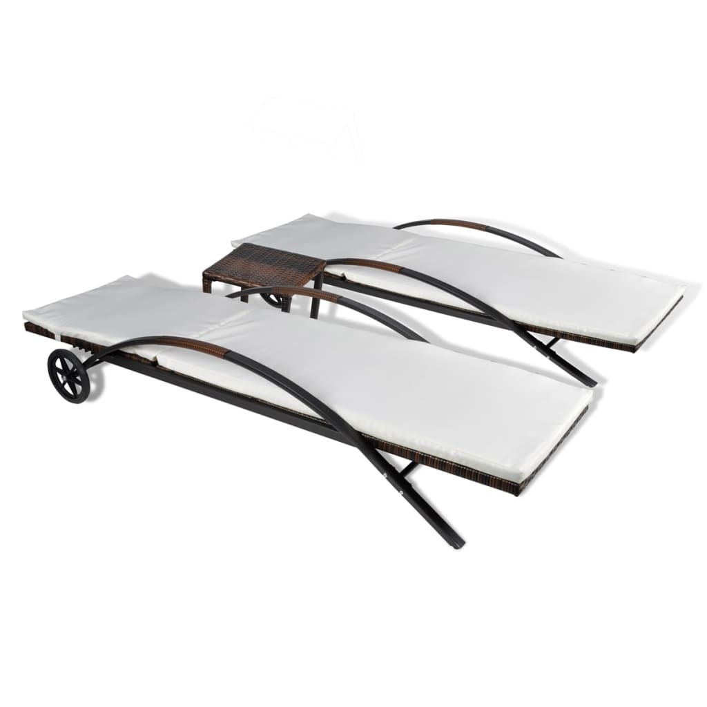 VidaXL Ligbedden met tafel poly rattan bruin