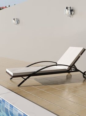 VidaXL Ligbed met kussen en wieltjes poly rattan bruin