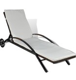 VidaXL Ligbed met kussen en wieltjes poly rattan bruin