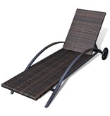 VidaXL Ligbed met kussen en wieltjes poly rattan bruin