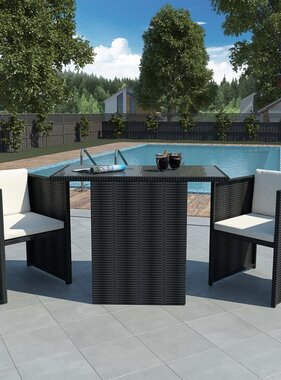VidaXL 3-delige Bistroset met kussens poly rattan zwart