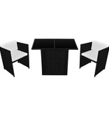 VidaXL 3-delige Bistroset met kussens poly rattan zwart