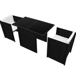 VidaXL 3-delige Bistroset met kussens poly rattan zwart