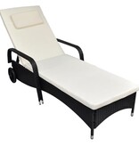VidaXL Ligbed met wieltjes poly rattan zwart