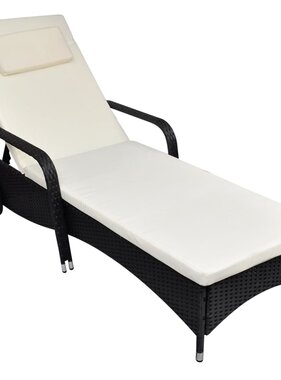 VidaXL Ligbed met wieltjes poly rattan zwart