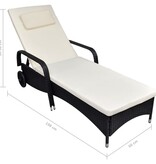 VidaXL Ligbed met wieltjes poly rattan zwart