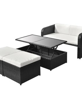VidaXL 4-delige Loungeset met kussens poly rattan zwart