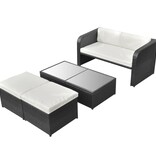 VidaXL 4-delige Loungeset met kussens poly rattan zwart