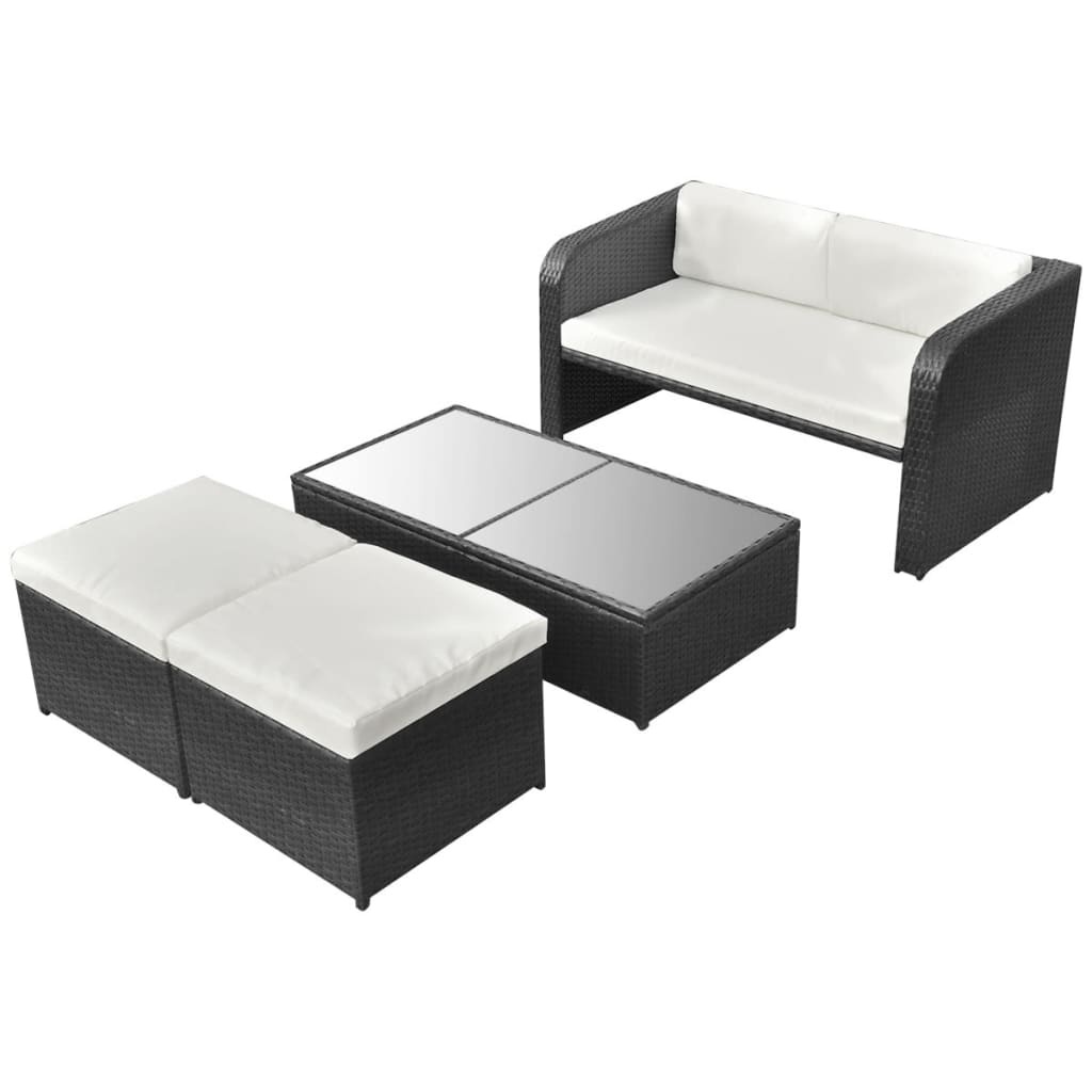 VidaXL 4-delige Loungeset met kussens poly rattan zwart