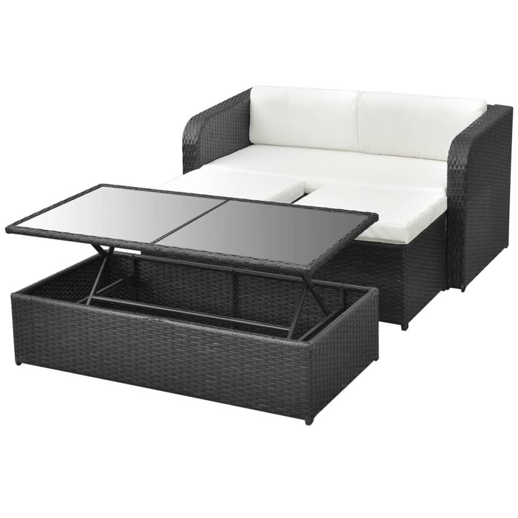 VidaXL 4-delige Loungeset met kussens poly rattan zwart