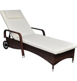 VidaXL Ligbed met kussen en wieltjes poly rattan bruin