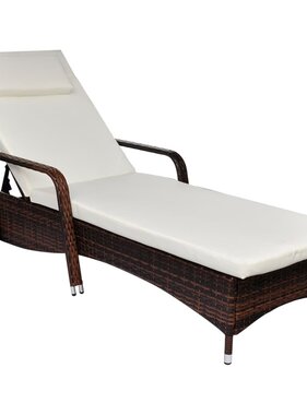 VidaXL Ligbed met kussen en wieltjes poly rattan bruin