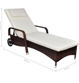 VidaXL Ligbed met kussen en wieltjes poly rattan bruin