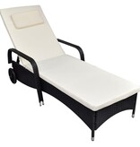 VidaXL Ligbed met kussen en wieltjes poly rattan zwart