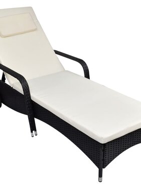 VidaXL Ligbed met kussen en wieltjes poly rattan zwart