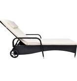 VidaXL Ligbed met kussen en wieltjes poly rattan zwart